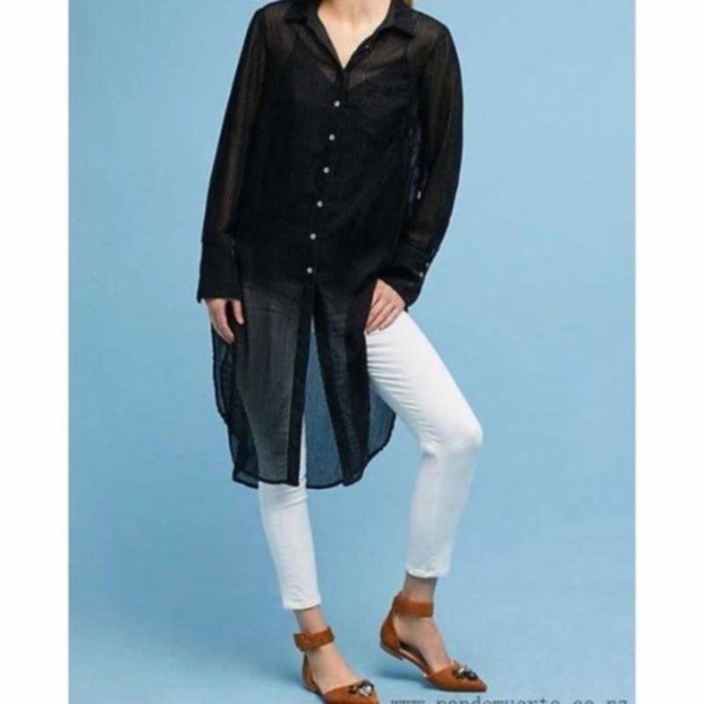 Anthropologie Akemi + Kin Black Sheer Long Sleeve Button-Down Tunic Size M